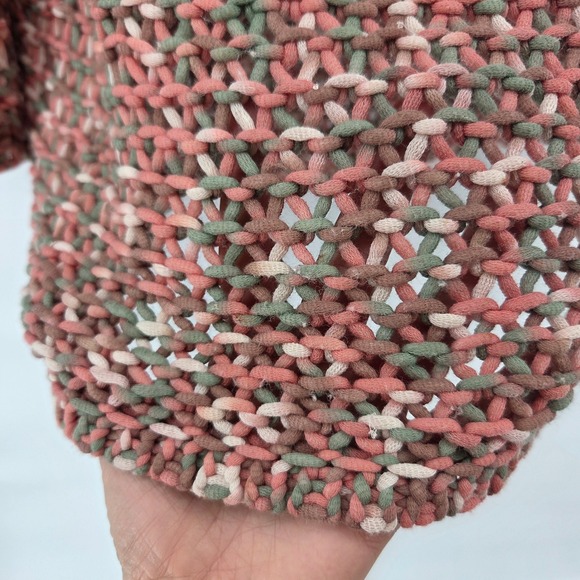Moth Sweater Large Pink Green Open Weave Chunky Knit Boho Eclectic Anthropologie - Picture 3 of 8